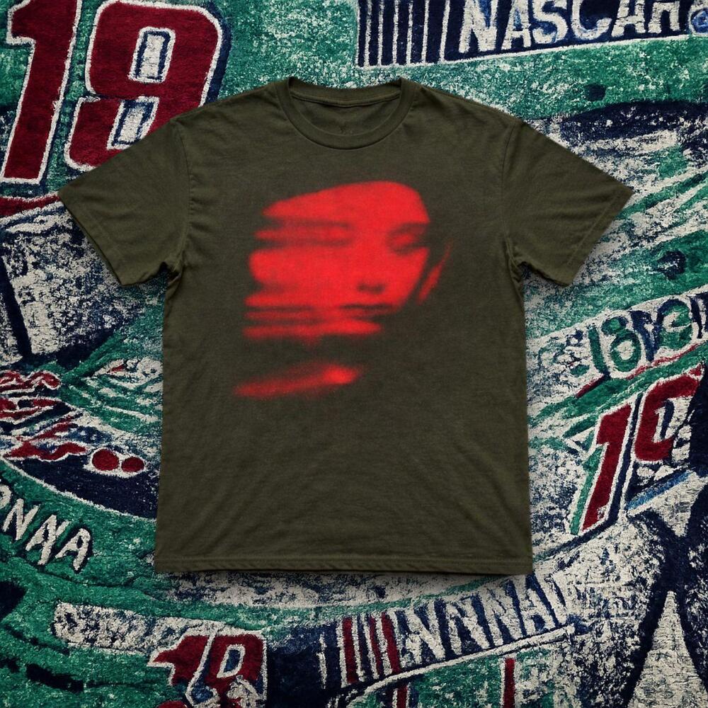 Blurred Red Face Graphic Tee Military Green Unisex